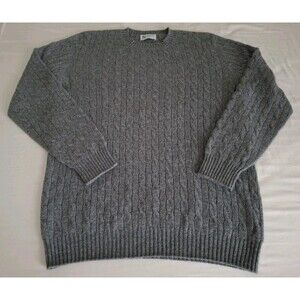 Johnstons Of Elgin Men’s Jumper Sweater Cable Knit Sz L 100% Cashmere Gray EUC